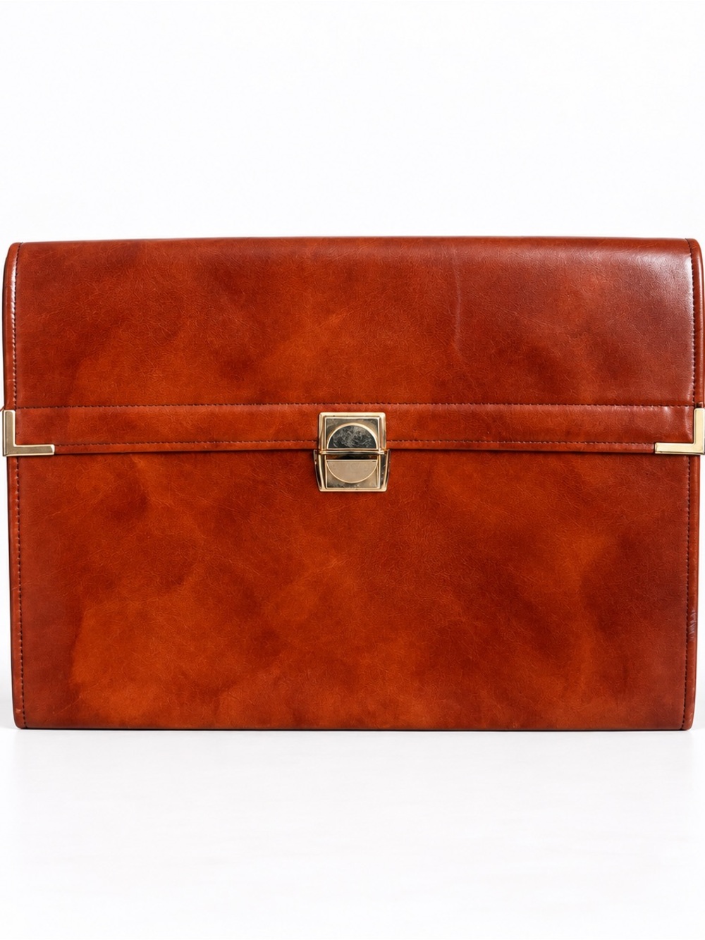 Vintage Cognac Leather Document Portfolio Briefcase Gold Clasp
